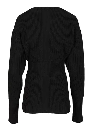 Rick Owens Dafne Fitted Waist Long Sleeve Wool Knit Knitwear Black In Black