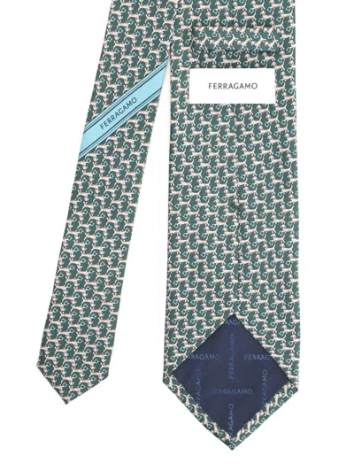 Ferragamo Dachshund Print Silk Tie Ties And Bow Ties Green In Green