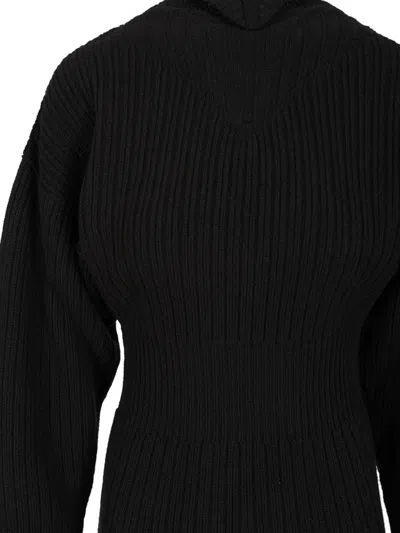 Rick Owens Dafne Fitted Waist Long Sleeve Wool Knit Knitwear Black In Black