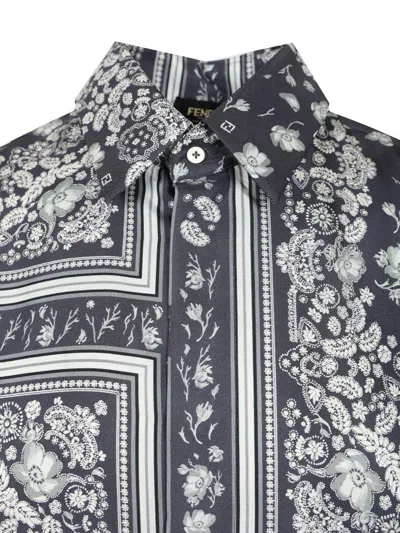 Fendi Bandana Shirt Floral Pattern In Gray