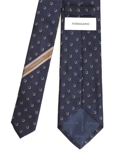 Ferragamo Gancini Bicolor Jacquard Tie Ties And Bow Ties Blue