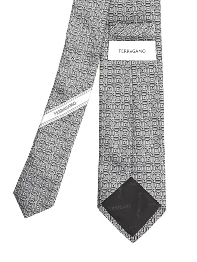 Ferragamo Gancini Jacquard Tie Ties And Bow Ties Grey In Gray