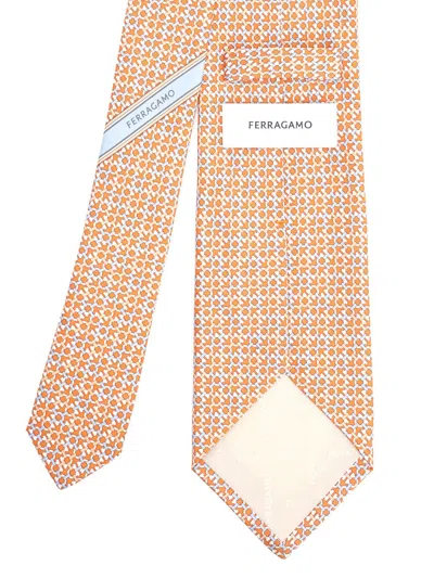 Ferragamo Gancini Print Silk Tie Ties And Bow Ties Orange In Orange