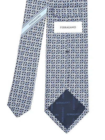 Ferragamo Gancini Print Silk Tie Ties And Bow Ties Blue