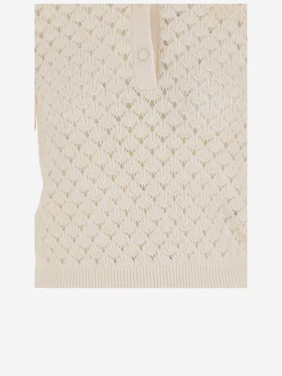 Chloé Pointelle Knit Sweaters And Cardigans White In Yellow