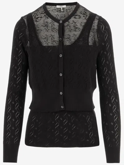 Chloé Transparent Design Cotton Sweater With Front Button Closure In Black