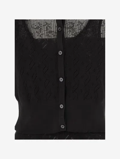 Chloé Transparent Design Cotton Sweater With Front Button Closure In Black