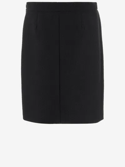 Chloé Chloè Bouclé Wool Knee Length Skirt In Black