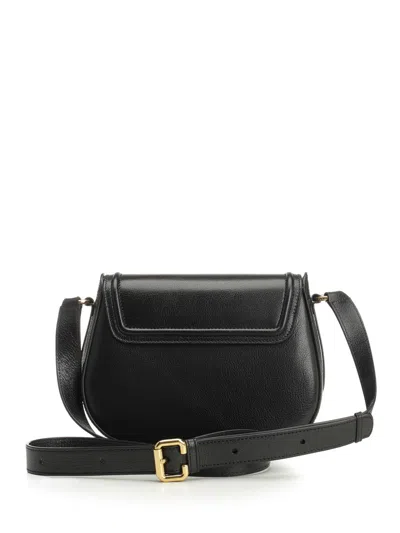 Chloé Grained Leather Shoulder Bag With Prominent Logo Detail In Black