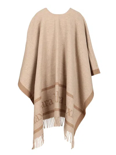Max Mara Jacquard Wool Poncho Coats Beige