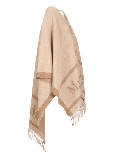 Max Mara Jacquard Wool Poncho Coats Beige