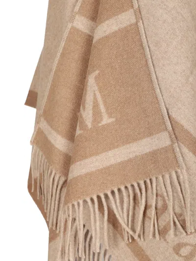 Max Mara Jacquard Wool Poncho Coats Beige