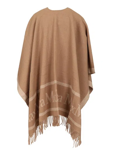 Max Mara Jacquard Wool Poncho Coats Beige