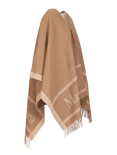 Max Mara Jacquard Wool Poncho Coats Beige