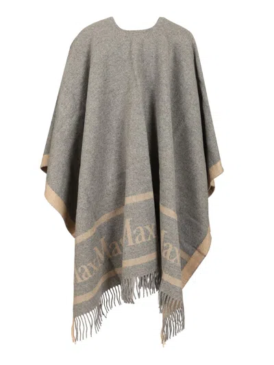 Max Mara Jacquard Wool Poncho Coats Grey In Gray