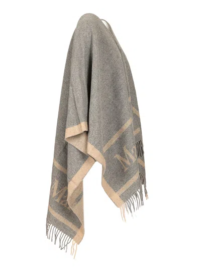 Max Mara Jacquard Wool Poncho Coats Grey In Gray