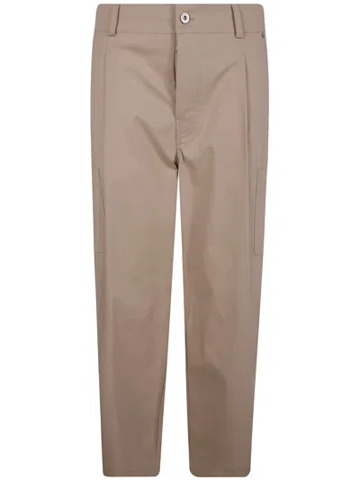 Drôle De Monsieur Cropped Twill Trousers Featuring Elastic Waistband In Brown