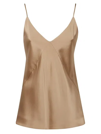 Max Mara Silk Top With Spaghetti Straps And V-neckline In Neutral