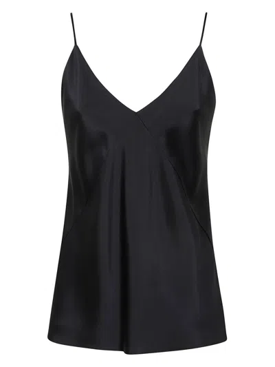 Max Mara V Neck Stretch Silk Satin Tank Top In Black