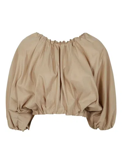 N°21 Beige Taffeta Crop Top With Puff Sleeves