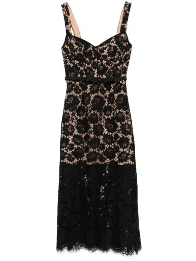 Self-portrait Black Fine Lace Midi Dress In Black