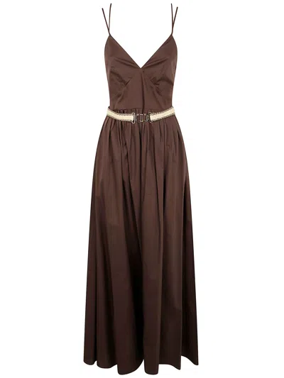 Twinset Twin-set Coffee Cotton Blend Dresses In Brown