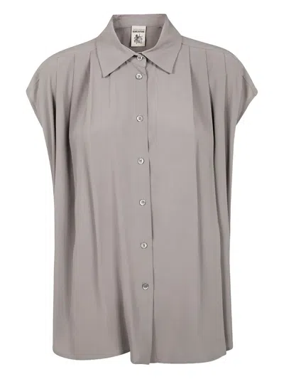 Semicouture Collared Pleated Short Sleeves Shirt In Gray
