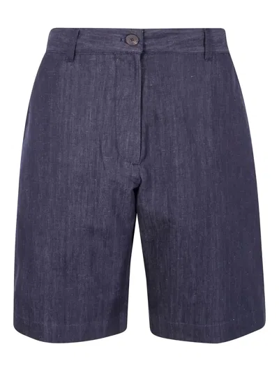 Studio Nicholson Wide Leg Shorts With Pockets And Loops In Blue