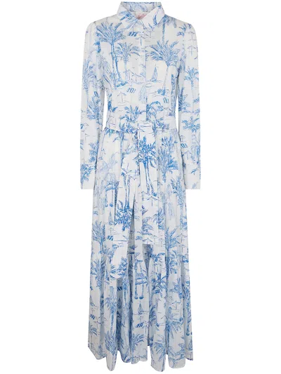 Mc2 Saint Barth Tropical Print Maxi Dress With Front Button Fastening And Belted Waist