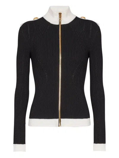 Balmain Zipped Turtleneck Knit Cardigan By