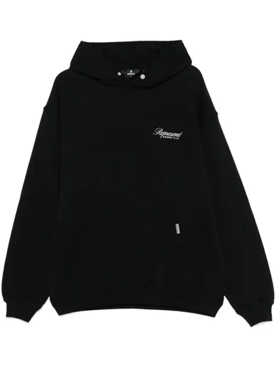 Represent Black Zip-up Sweatshirt With Logo On The Front And Back In Cotton Man In Black