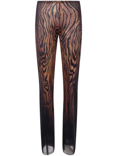 Jean Paul Gaultier Wood Printed Mesh Trouser In Brown
