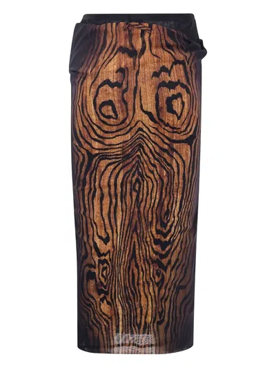 Jean Paul Gaultier Mesh Skirt Double Layer Printed 'wood' By Jean Paul In Brown