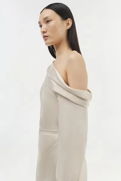 Simkhai Cameron One-shoulder Wrap-skirt Satin Mini Dress In Neutral