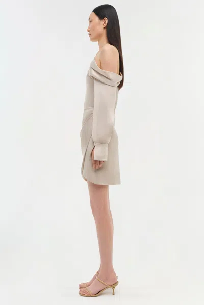 Simkhai Cameron One-shoulder Wrap-skirt Satin Mini Dress In Neutral