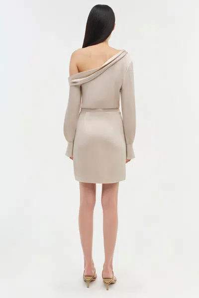 Simkhai Cameron One-shoulder Wrap-skirt Satin Mini Dress In Neutral