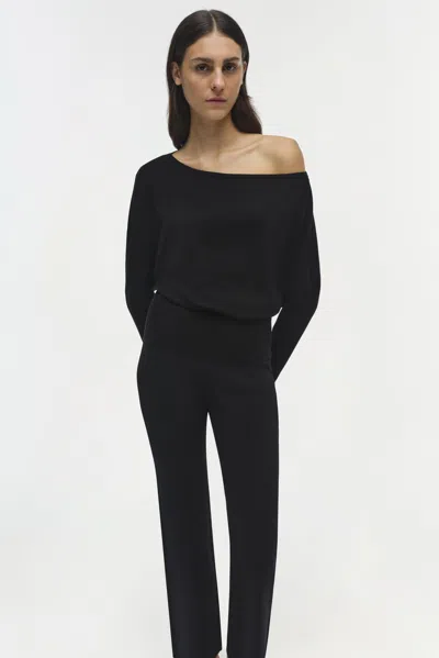 Simkhai Lavina Draped Off-shoulder Sweater In Black In Black