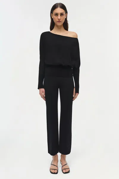 Simkhai Lavina Draped Off-shoulder Sweater In Black In Black