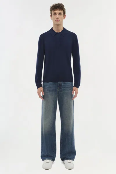 Simkhai Men's Knitted Louis Pop-over In Midnight In Blue