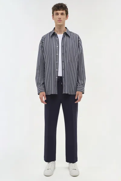Simkhai Men's Khailed Shirt In Navy Stripe In Blue