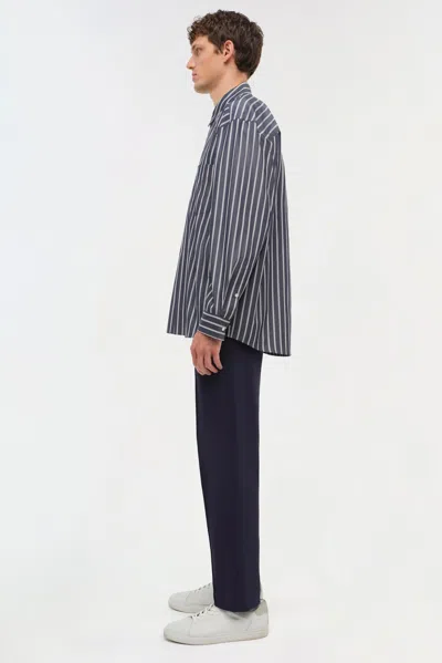 Simkhai Men's Khailed Shirt In Navy Stripe In Blue