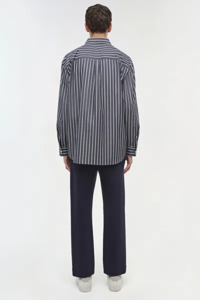 Simkhai Men's Khailed Shirt In Navy Stripe In Blue