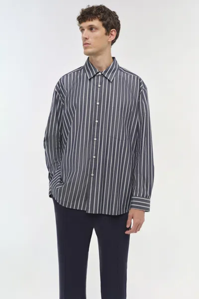 Simkhai Men's Khailed Shirt In Navy Stripe In Blue