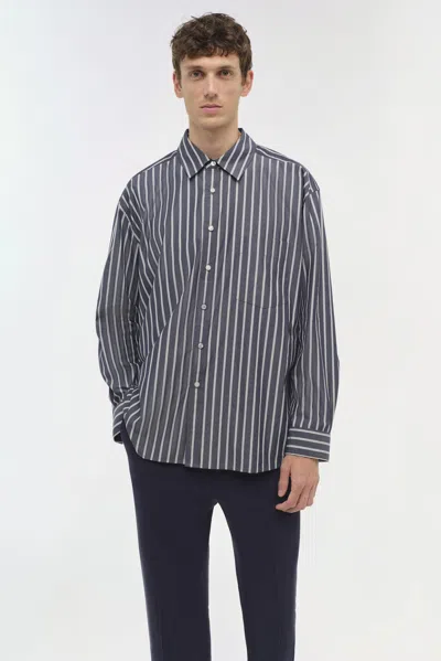 Simkhai Men's Khailed Shirt In Navy Stripe In Blue