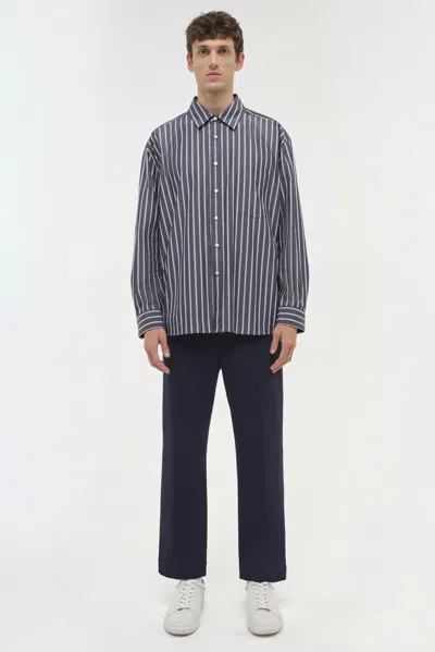 Simkhai Men's Khailed Shirt In Navy Stripe In Blue