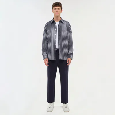 Simkhai Men's Khailed Shirt In Navy Stripe In Blue