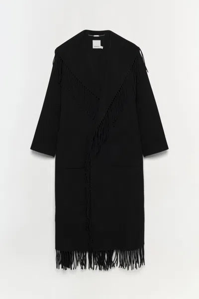 Simkhai Womens Black Carrie Fringe-trim Wool-blend Robe Coat