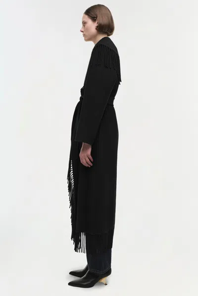 Simkhai Womens Black Carrie Fringe-trim Wool-blend Robe Coat