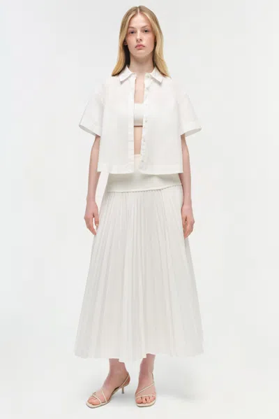 Simkhai Bernie Short Sleeve Pleated Shirt In White