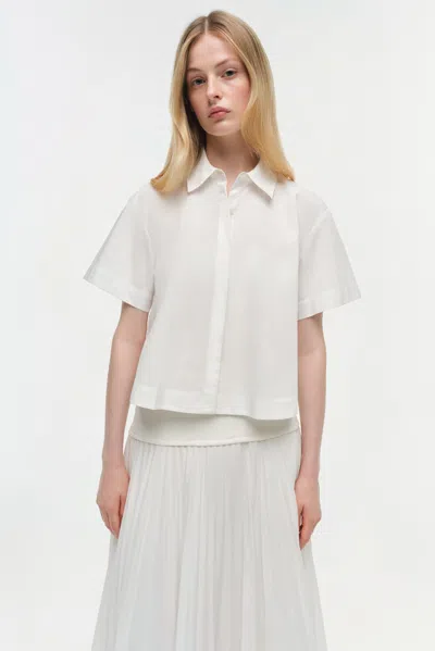 Simkhai Bernie Short Sleeve Pleated Shirt In White